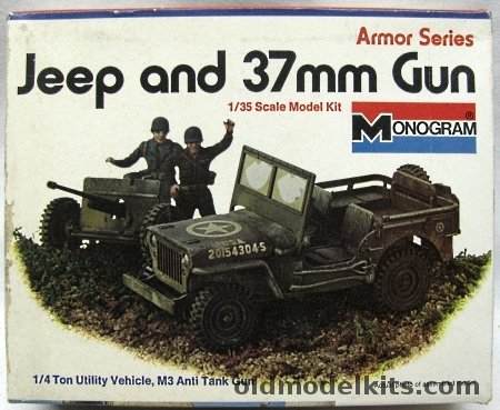 Monogram 1/35 US Army Military Jeep with M3-37mm Gun and 3 GIs - White Box Issue, 8211 plastic model kit